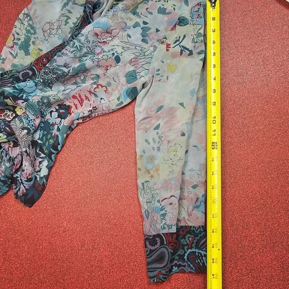 Citron Santa Monica Silk‎ Floral Button-Up Blouse S Sheer Asian Flowy Side Slit - Picture 9 of 10